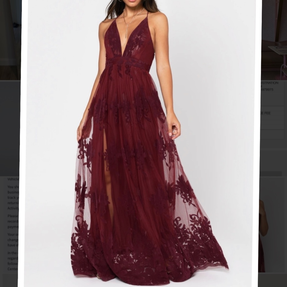 WINE FLORAL MAXI DRESS